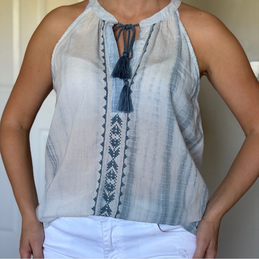 Soft Joie Light Blue and White Embroidered Blouse